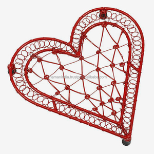 Iron Wire Heart <b>Trivet</b> with Rubber Feet for Hot Dishes Red Powder Coated - Product Image 1