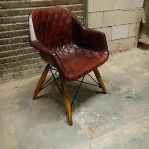 เก้าอี้ไม้และเหล็กหนังแท้เก้าอี้รับประทานอาหารบาร์ร้านอาหารที่ทันสมัยพร้อมที่นั่งหนังแท้ - Product Image 4