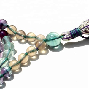 Collar Mala de 108 Cuentas de Fluorita Arcoíris Anudadas, Joyería Espiritual de Yoga, Piedra de Cristal Curativa, Estilo Bohemio, 8mm, Unisex, Rudra - Product Image 2