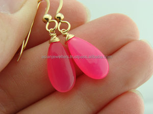 Pendiente de Calcedonia Rosa caliente, oro Vermeil, Plata de Ley 925, pendiente de piedras preciosas, joyería de plata hecha a mano - Product Image 2