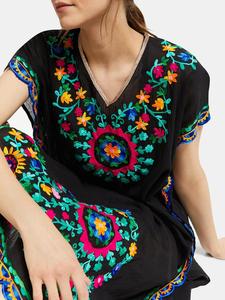 Boho Lady Hem <b>Tunic</b> Breathable Brightly Colored Embroidery Floral 100% Cotton A-Line Women Swimwear Kaftan Dress <b>Beach</b> Holiday - Product Image 6