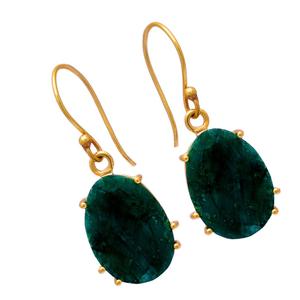 Pendientes colgantes hechos a mano 925 Sier, conjunto de puntas genuinas, piedras preciosas Esmeralda ovaladas, chapadas en oro sólido para fiesta de boda o regalo - Product Image 3