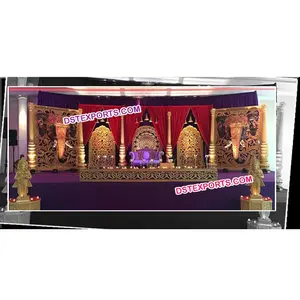 Royal Wedding Golden Carved Stage Set Modern Style Elephant Backdrop Panels With Sofa New Design Royal Stage For Wedding
