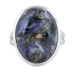 Corte ovalado Charoite Gemstone 925 Anillo de bisel de plata esterlina Elegante boda Aniversario Fiesta Moda Bisel de moda Anillo de ajuste - Product Image 1