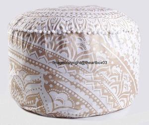 Rangement pliable indien bohème coton imprimé pouf rond pouf coussin de sol et repose-pieds pour décor de salon - Product Image 1