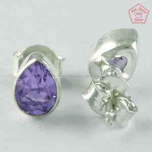 ต่างหูเม็ดกลมสีเงินสเตอร์ลิงทำด้วยมือ925หินอเมทิสต์ของขวัญสำหรับงานแต่งงานและงานครบรอบที่น่าประทับใจส่งตรงจากอินเดีย - Product Image 3