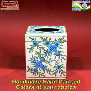 Porte-boîte de papier en bois peint floral, 50 pièces, carré, rose, décoratif, pour voiture - Product Image 3