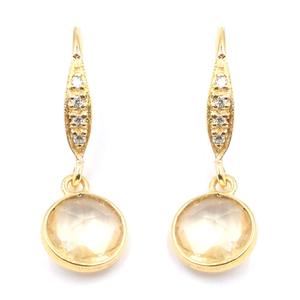 Citrine 25-26มม. รูปทรงกลมเงิน BEZEL ต่างหูกับ zircon EAR EAR Wire ทองชุบเครื่องประดับและส่วนประกอบ - Product Image 1