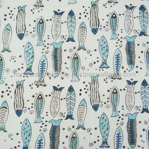 Хлопковая вуаль, белая основа, ткань с принтом рыбы