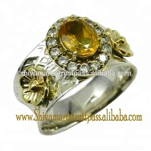 Solid 925 Sterling Silver Natural Citrine Round Cut White CZ Gemstone Halo Engagement Eternity Vermeil <b>Ring</b> - Product Image 2