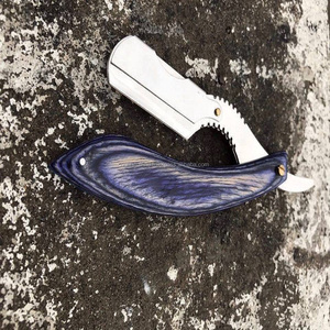 Maquinilla de afeitar con mango de madera, cuchilla de corte recto con Funda de cuero gratis - Product Image 1