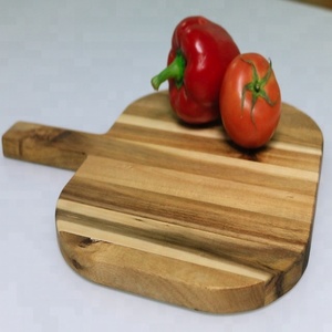 Round Teak Wood Cutting Board with S/S <b>Handle</b> <b>Pan</b>-Shaped Acacia Wood for Chopping for Pizza Etc. - Product Image 4