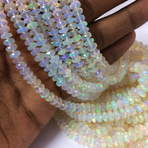 Cuentas de piedras preciosas Rondelle facetadas de ópalo etíope blanco Natural de 6mm y 8mm, hebra de Fabricante Mayorista, tienda en línea, tendencia ahora - Product Image 1