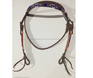 Bandeau en cuir véritable avec perles Sports équestres Western Horse Halter for Racing Équipement de cheval en cuir véritable - Product Image 3