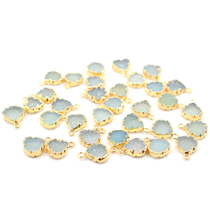 Aqua Druzy 12-14mm Heart Shape <b>Brass</b> Pendant Gold Plated with Bail For <b>Jewellery</b> Making - Product Image 4