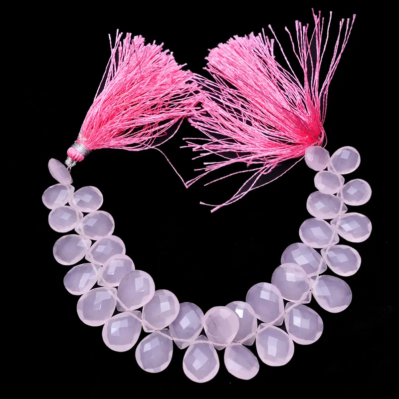 Pink Chalcedony Pear Briolette Beads Strand