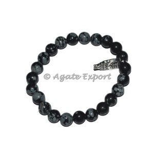<b>Gemstone</b> Snowflake Obsidian <b>Bracelets</b> with Owl Charm - Product Image 1