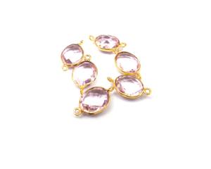 Cuarzo Rosa Forma ovalada Doble fianza Chapado en oro Fabricación de joyas Bisel de piedras preciosas Piedra natal Boho Conector - Product Image 6
