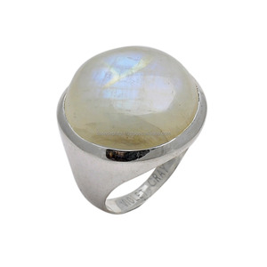 ของแข็ง925สเตอร์ลิงเงินสีรุ้งมูนสโตนแหวนเรียบสวยเครื่องประดับแหวนแฟชั่นทรงกลมผลิตได้ - Product Image 2