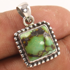 Индийский ремесленный 925 из чистого стерлингового серебра Пасьянс милый стиль кулон натуральный Зеленый Квадратной Формы Бирюзовый Кабошон драгоценный камень - Product Image 1