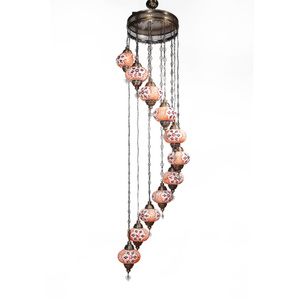 Lustre en verre mosaïque turc en boucle avec 11 pièces, abat-jour de taille n° 3, source de lumière à économie d'énergie, certifié CE, 110-240V - Product Image 1