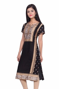 Venta al por mayor negro impreso natural recto verano encaje 100% algodón Kurta para ropa informal y de fiesta - Product Image 4