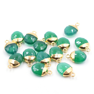 Colgante de ónix verde, forma ovalada de 12-14MM con fianza, hallazgos de joyería de Latón chapado en oro con piedra natural - Product Image 4