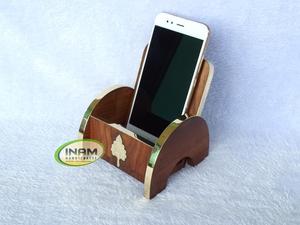 Soporte móvil de madera de trabajo con incrustaciones de latón hecho a mano hermoso y de diseño, soporte móvil para escritorio, soporte de teléfono celular de madera Natural, - Product Image 2