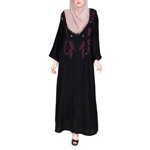 Hermosa eye-catching de bordado de cuentas de trabajo junto con bastante adorno floral abaya kaftan vestido musulmán wear jilbab 2020 - Product Image 2