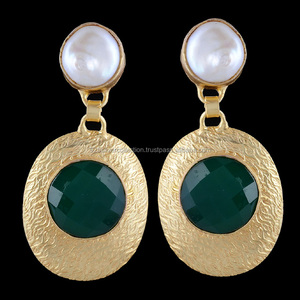 ต่างหูชุดขอบโอนิกซ์สีเขียวทำด้วยมือพร้อมสลักทองเหลืองสำหรับใส่ไปงานปาร์ตี้ของเด็กผู้หญิงของขวัญวันครบรอบงานหมั้น - Product Image 2