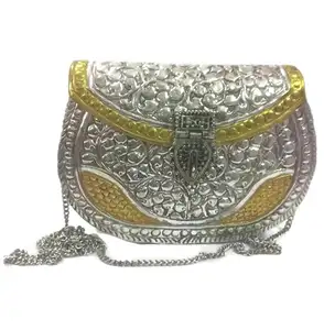 Crafted Metal Clutch Hand Purse Bag Bags Box Handmade Metallic Indian Ethnic