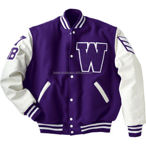 KVJ04 Custom Full Woolen Baseball <b>Leather</b> Sleeves Embroidered Varsity <b>Jacket</b> for <b>Men</b> Women Collarless Design Winter Season - Product Image 1