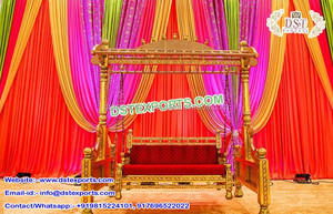 Balançoire de mariage Sankheda/Balançoire de scène de mariage royale Jhula avec couronne Dernière perle blanche sculptée en bois Jhula DST Exportations Vente Royaume-Uni - Product Image 5