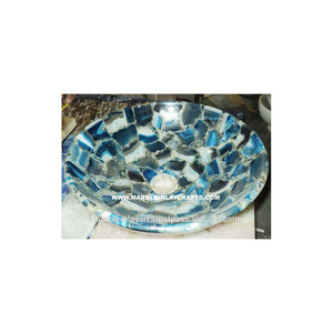 Lavabo en agate, pierre semi-précieuse, évier à montage mural à trou unique, couleur bleue, pour cuisine et salle de bain - Product Image 1