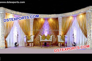 เวทีแต่งงานอินเดียพร้อมรูปช้างเสาทอง delizio แกะสลักบนเวทีงานแต่งงานแบบเต็มรูปแบบติดตั้งบนเวทีมาเลเซีย - Product Image 2