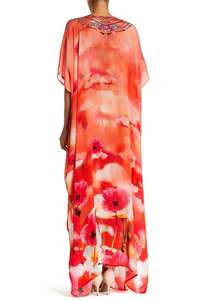 2019 venta al por mayor estilo moderno digital impreso vestido con cuello en V de tela de viscosa embellecido kaftan - Product Image 4