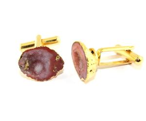 Vente en gros personnalisé naturel orange cristal géode druzy bouton de manchette costume vêtements pour hommes chemise plaqué or tranchant bouton de manchette fait main - Product Image 1