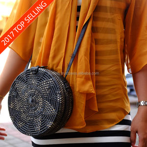 Sac à bandoulière en rotin pour femmes, sac rond à bretelle en cuir, maroquinerie naturelle, avec sangle en cuir instantanée, nouveau modèle quantité minimale de commande - Product Image 2