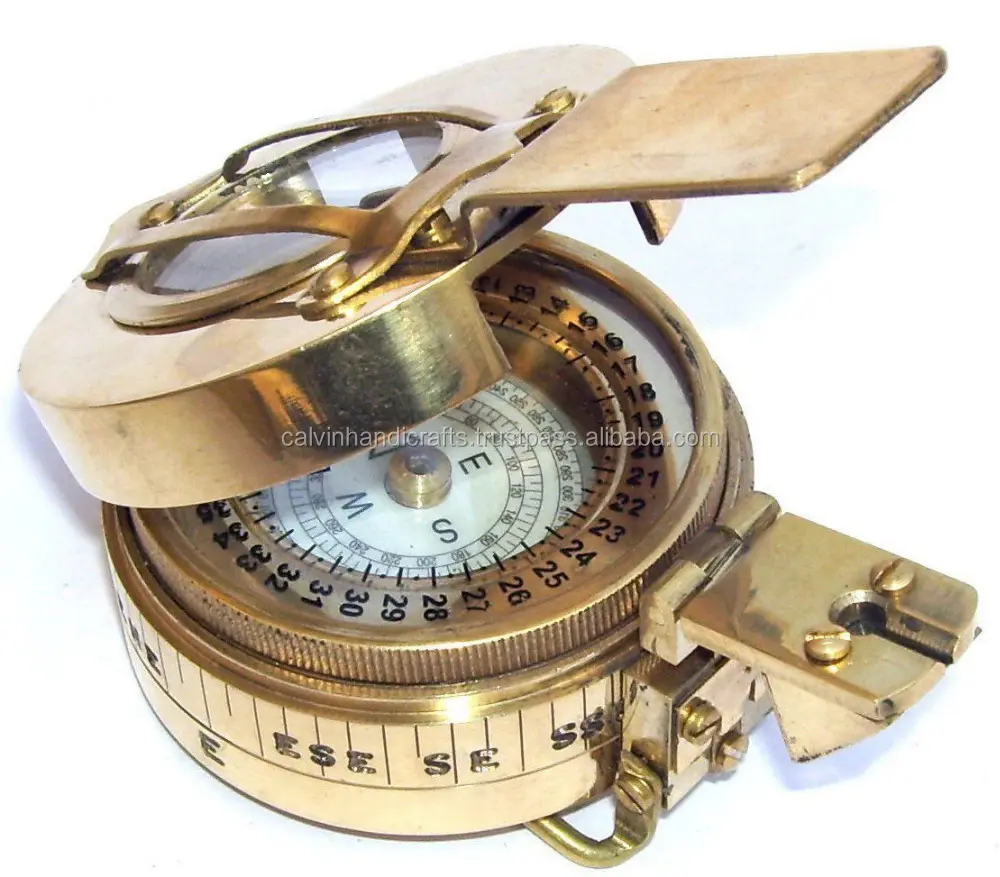 Antique Nautical Brass Military Compass Vintage Collectible Decor CHCOM136