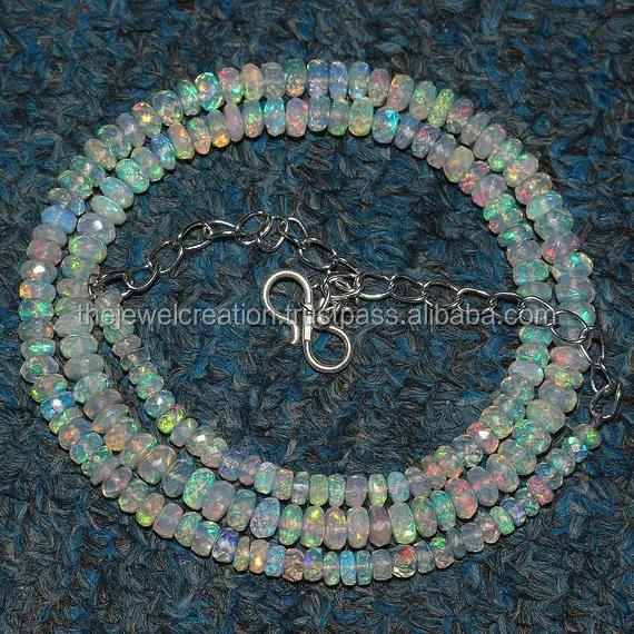 Natural White Ethiopian Opal Stone Faceted Rondelle Gemstone Beads Necklace from Manufacturer at Factory Price Online Shop DIY