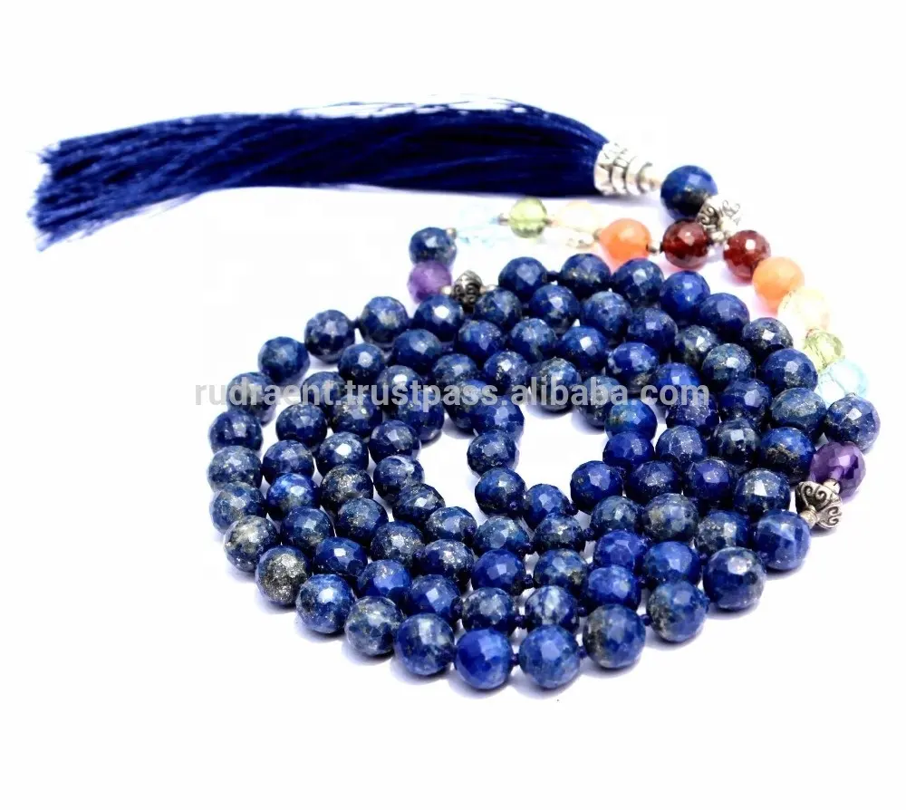 Lapis Lazuli 108 Mala Beads 7 Chakra Faceted Mala Necklace Necklaces Tassel Polishing 8 Mm Rudra Gems IN;10122740 RE162 Natural