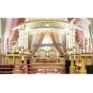 เสาคู่แบบดั้งเดิมพิธีแต่งงานแมนแด็ปอินเดียทำจากไม้แมนเด็บไม้สีขาวหรูหราสีทองรอบแต่งงานสหรัฐอเมริกา - Product Image 1