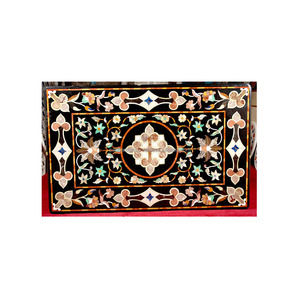 Flor Rectangular de mármol negro con incrustaciones, mesa de comedor - Product Image 1