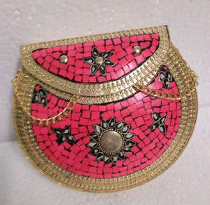 Sac à bandoulière en métal mosaïque fait à la main indien matériel de toile avec décoration de chaîne bonbons motif de pierre unie Style national - Product Image 2