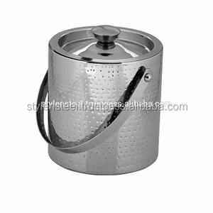 Seau à glace isolé avec couvercle pour Bar à domicile seau à glace martelé en acier inoxydable à Double paroi pour bière Champagne vin - Product Image 4