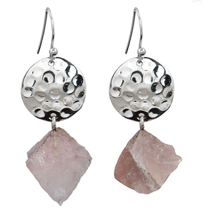 Pendientes Colgantes de Disco de Plata de Ley 925 con Cuarzo Rosa en Bruto, Pendientes de Plata Chapada en Plata de Moda para Bodas, Regalos y Fiestas para Mujer - Product Image 1