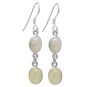 อัญมณี Prehnite Cabochon 925เงินสเตอร์ลิงหูลวดห้อยต่างหูแฟชั่นการตั้งค่าหนามเตยสำหรับผู้หญิง - Product Image 1