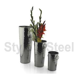 Vase à fleurs martelé avec anneau vase à fleurs en acier inoxydable vase à fleurs en métal martelé pots de fleurs pour la décoration intérieure - Product Image 1