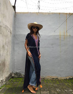 Encantadora caliente Sexy y seductora hendidura lateral largo Beach Resort fiesta vestido largo bordado escalera de encaje y con borlas cubrir - Product Image 3