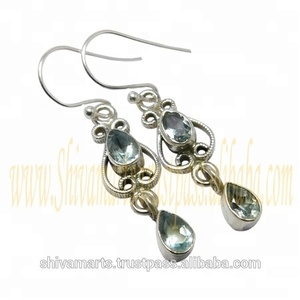 Pendiente de piedras preciosas de Topacio Azul Real de nuevo diseño, pendientes de joyería de plata de ley 925 sólida para regalo de niña - Product Image 2